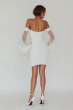 White Off the Shoulder Chiffon Graduation Dress