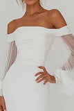 White Off the Shoulder Chiffon Graduation Dress