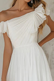 Off the Shoulder A Line Ruched Boho White Dress