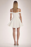 Off The Shoulder White A Line Ruffles Satin Mini Graduation Dress