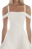 Off The Shoulder White A Line Ruffles Satin Mini Graduation Dress