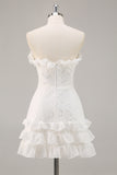 White Strapless A Line Lace Short Graduation Dress