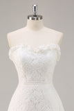 White Strapless A Line Lace Short Graduation Dress