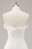 White Strapless A Line Lace Short Graduation Dress