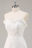White Strapless A Line Lace Short Graduation Dress