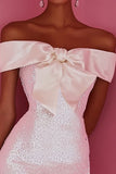 Bodycon White Off The Shoulder Sequin Short Graduation Dress