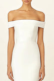 White Off the Shoulder Satin Long Sheath Engagement Dress