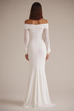White Long Sleeve Chiffon Off the Shoulder Wedding Dress