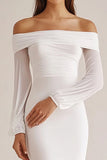 White Long Sleeve Chiffon Off the Shoulder Wedding Dress