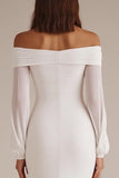 White Long Sleeve Chiffon Off the Shoulder Wedding Dress