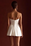 White Strapless A Line Bow Graduation Dress