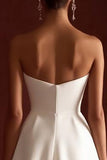 White Strapless A Line Bow Graduation Dress