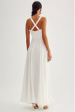 Flowy White Ruched A Line Graduation Dress