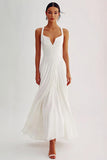 Flowy White Ruched A Line Graduation Dress