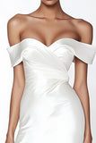 White Off the Shoulder Bodycon Satin Short Graduation Dress