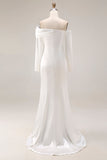 White Mermaid Off The Shoulder Wedding Dress with Long Sleeves