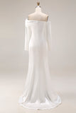 White Off The Shoulder Mermaid Wedding Dress with Long Sleeves