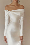 White Off The Shoulder Mermaid Wedding Dress with Long Sleeves