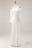 White Off The Shoulder Mermaid Wedding Dress with Long Sleeves
