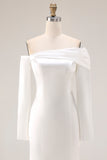 White Off The Shoulder Mermaid Wedding Dress with Long Sleeves