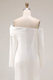 White Off The Shoulder Mermaid Wedding Dress with Long Sleeves
