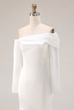 White Off The Shoulder Mermaid Wedding Dress with Long Sleeves