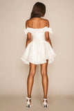 White A Line Off the Shoulder Mini Graduation Dress