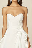 White A Line Strapless Ruched Chiffon Graduation Dress