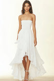 White Strapless Ruffles Graduation Dress