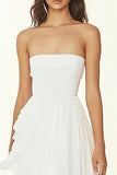 White Strapless Ruffles Graduation Dress
