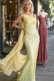 Daffodil One Shoulder Chiffon Mermaid Prom Dress with Streamer