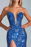 Royal Blue Strapless Mermaid Sequins Prom Dress