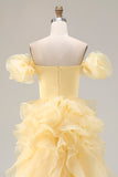 Yellow Off The Shoulder Mermaid Ruffles Satin Prom Dress