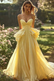 Daffodil Strapless A Line Ruffles Prom Dress