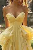 Daffodil Strapless A Line Ruffles Prom Dress