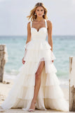 White A Line Tiered Organza Prom Dress