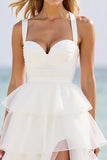 White A Line Tiered Organza Prom Dress