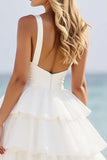White A Line Tiered Organza Prom Dress