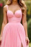Pink A Line Spaghetti Straps Chiffon Prom Dress