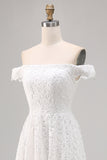 White Lace Off the Shoulder High-Low Boho Wedding Dress
