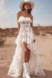 White Lace High-Low A Line Graduation Dress