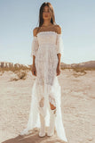 Sheath Lace Off the Shoulder White Graduation Dress
