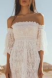 Sheath Lace Off the Shoulder White Graduation Dress