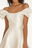 Off the Shoulder Ivory A Line Satin Short Graduation Dress