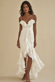 White Tulle Spaghetti Straps Long Engagement Dress