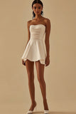 Ivory Satin Strapless Short Graduation Dress