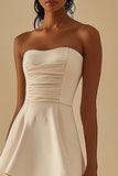Ivory Satin Strapless Short Graduation Dress