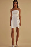 White Bodycon Short Graduation Dress with Bow