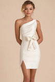 White Bodycon One Shoulder Short Graduation Dress with Slit