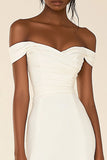 Off the Shoulder White Satin Bodycon Graduation Dress